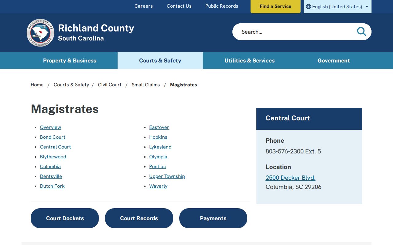 Richland County traffic warrant records and magistrate court entry point