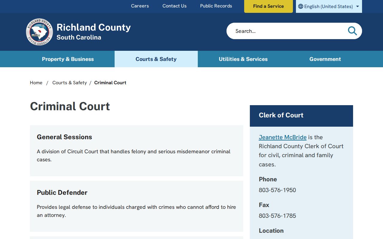 Richland County warrant and criminal court service information
